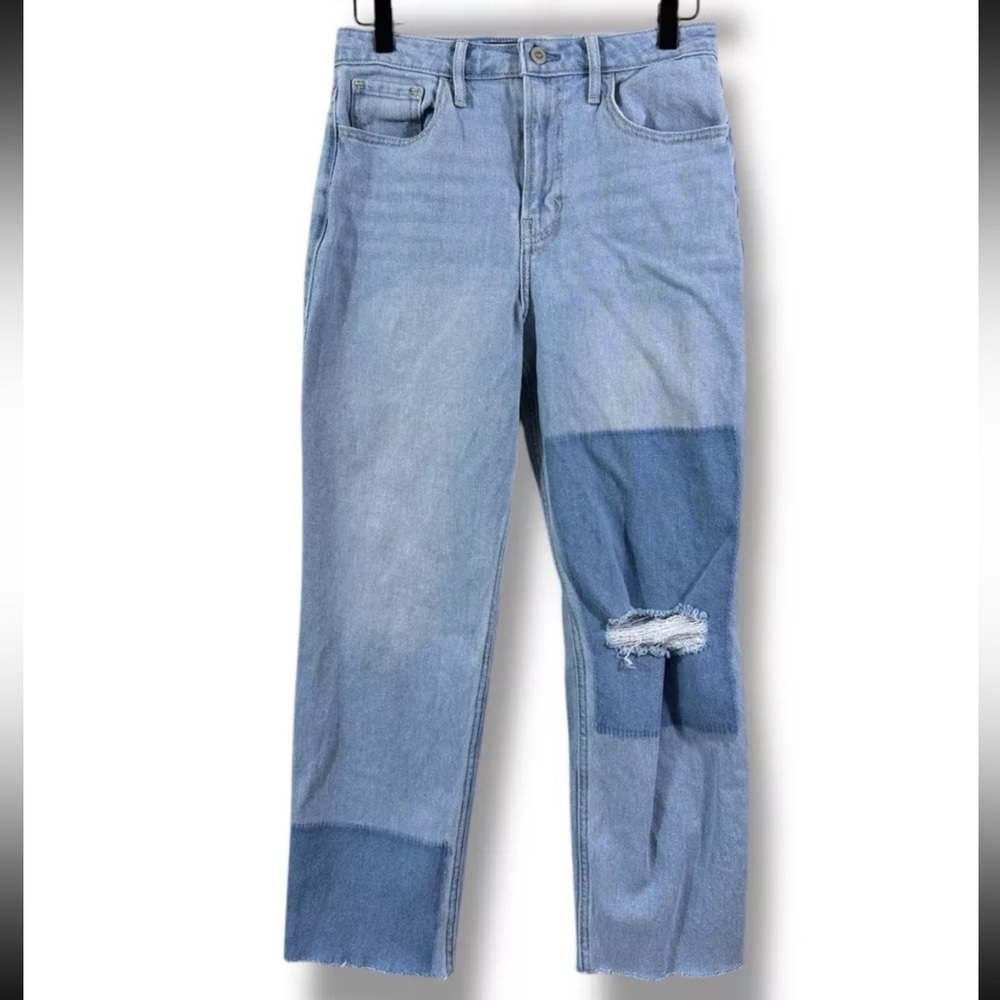 Hollister Size 27 Ultra High Rise Vintage Straight Patch Distressed Jeans Blue